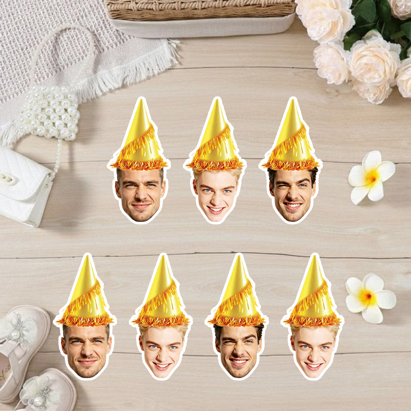 Party Hat Cone - 20/30 autocollants personnalisés représentant des visages