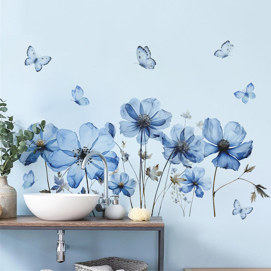 Flower Wall Panel - Autocollant mural papillon bleu frais et
